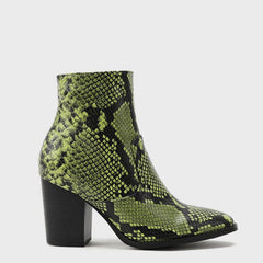 Snake Print Pattern Side Zipper Thick Heeled Boots Newgew