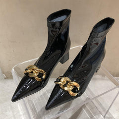 Chains Decorated Pointed Toe Boots Newgew