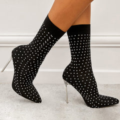 Rhinestone Decor Stiletto Heeled Boots Newgew