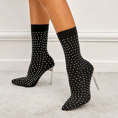 Rhinestone Decor Stiletto Heeled Boots Newgew