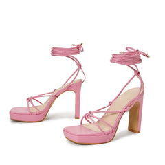 Tie Leg Design Heeled Strappy Sandals Newgew