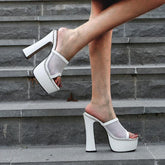 Platform Chunky Heeled Mule Sandals Newgew