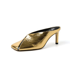 Gaia Closed Toe Kitten Heel Mules Gold Newgew