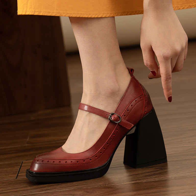Denver Retro Brogue Handmade Chunky Heel Mary Janes NEW GEW