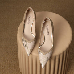 Mira Snakeskin Nude Pointed Toe Heels newgew