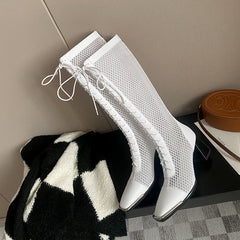 Calliope Summer Mesh Heeled Lace Up Knee High Boots Newgew