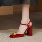Caitlin High Chunky Heel Ankle Strap Pumps Newgew