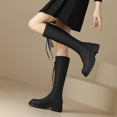 Hawa Black Knee High Lace up Combat Boots Newgew