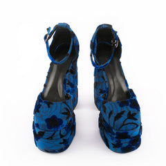 Foster Velvet Blue Platform Heels Newgew