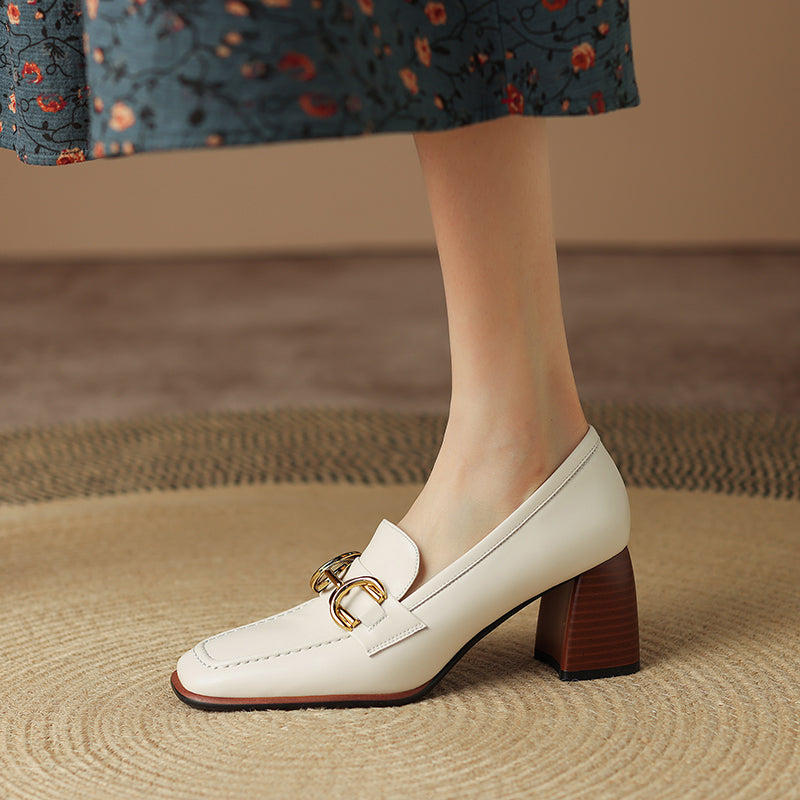 Irina Beige Womens Loafers with Heels Newgew
