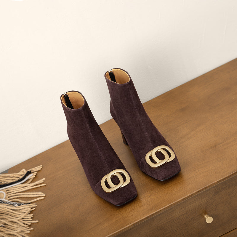 Iqra Suede Brown High Heel Ankle Boots Newgew