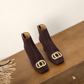 Iqra Suede Brown High Heel Ankle Boots Newgew