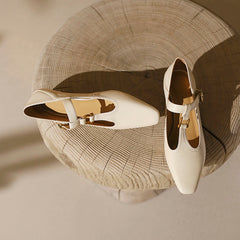Flora Vintage T Strap Heels Beige Newgew