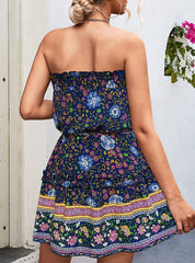 Bohemian Floral Print Bandeau Mini Dress Newgew Dresses