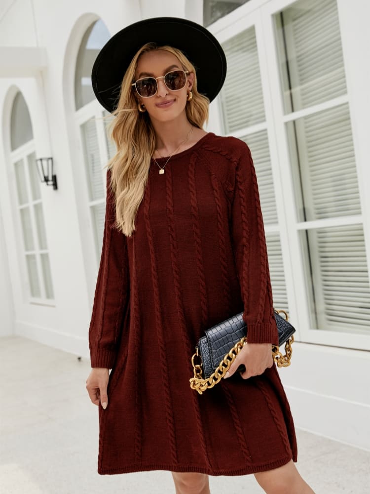 Stylish Solid Color A-Line Knit Dress Newgew Dresses