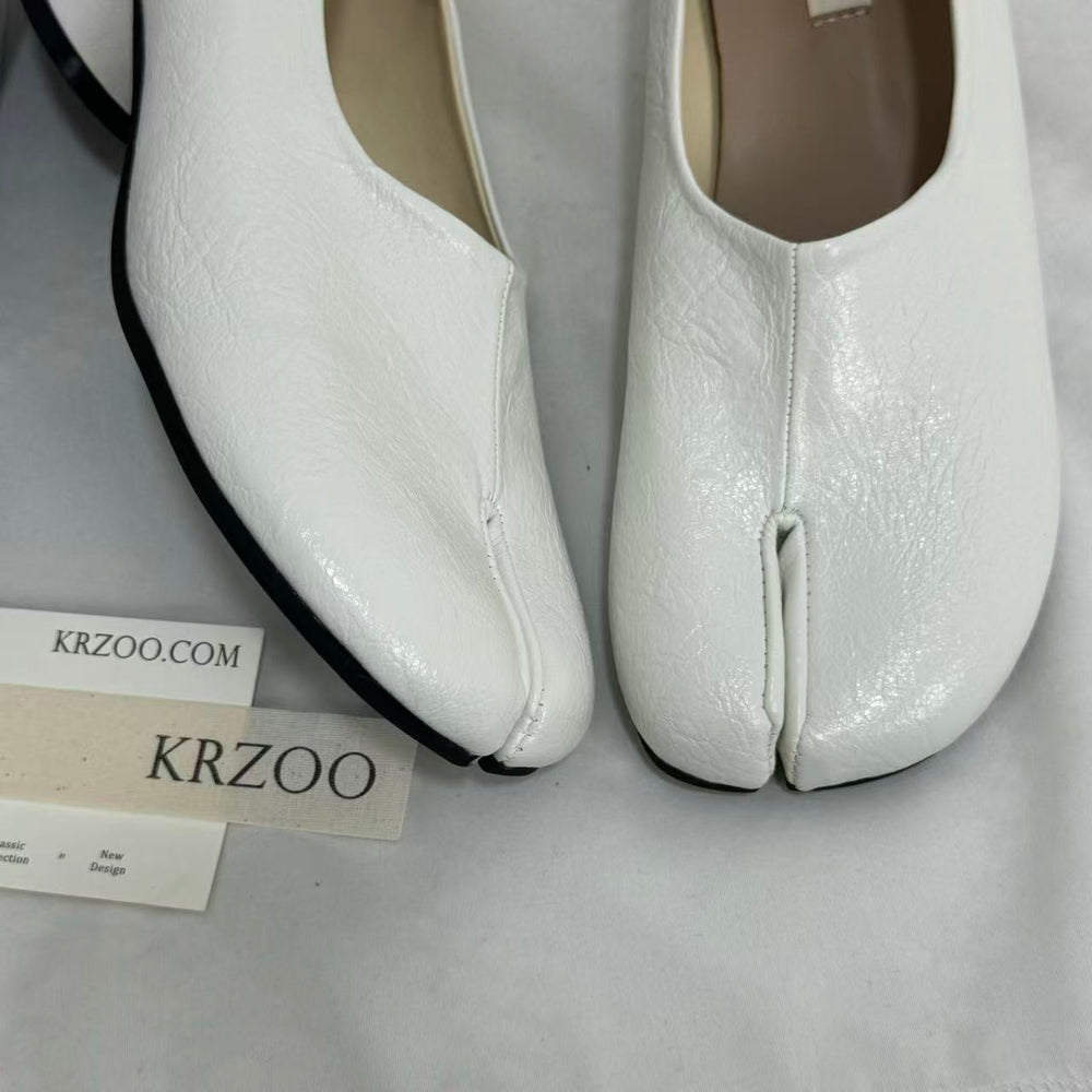 Retro Split-Toe Chunky Heeled Loafers PinTow