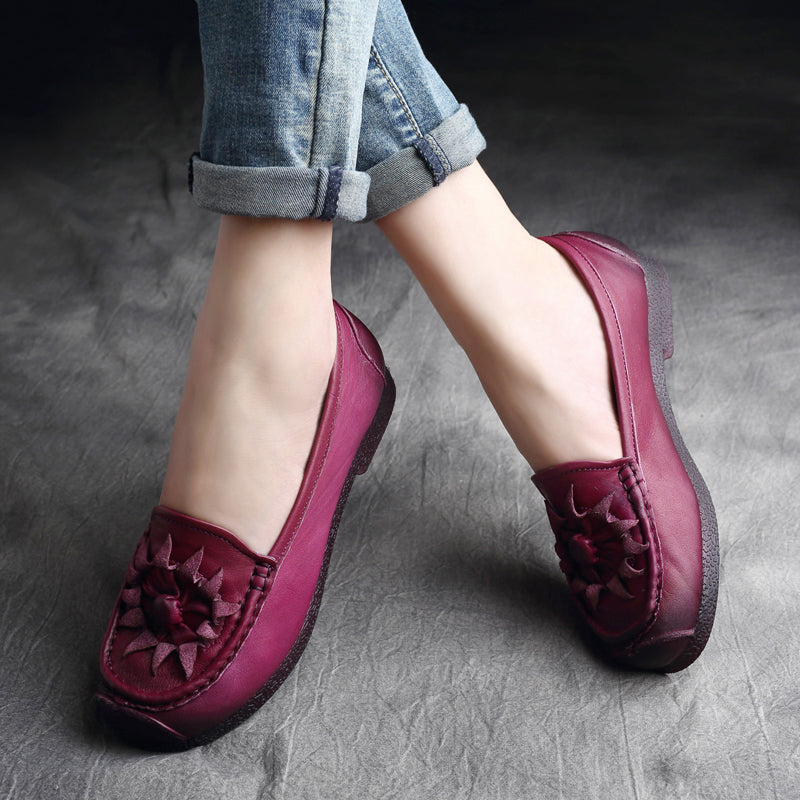 Women Retro Leather Handcraft Soft Casual Flats Newgew Shoes