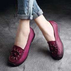 Women Retro Leather Handcraft Soft Casual Flats Newgew Shoes