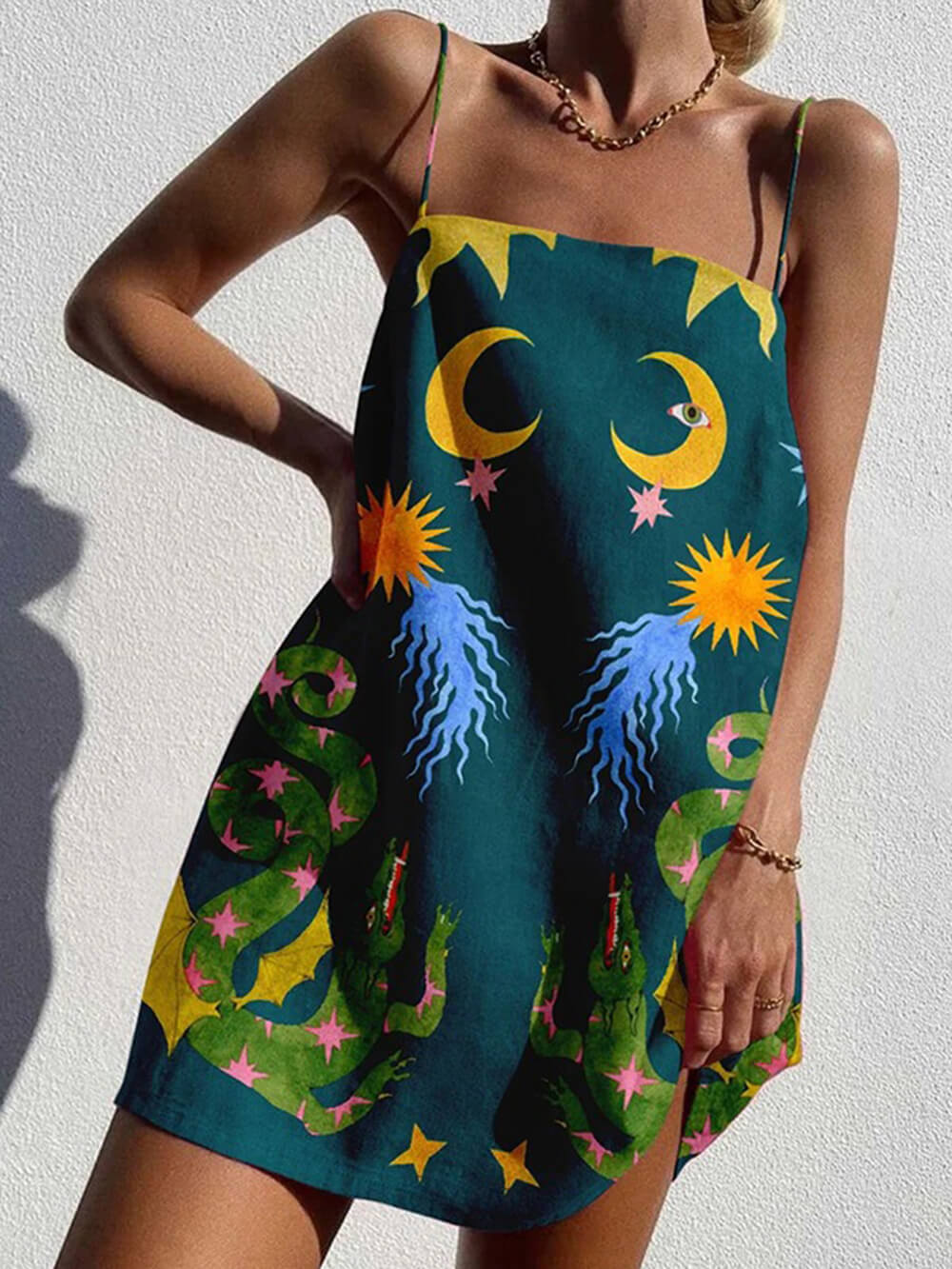 Chic Abstract Print Chain Mini Dress Newgew Dresses