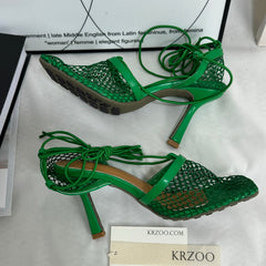 Square-Toe Lace-Up High-Heeled Shoes PinTow
