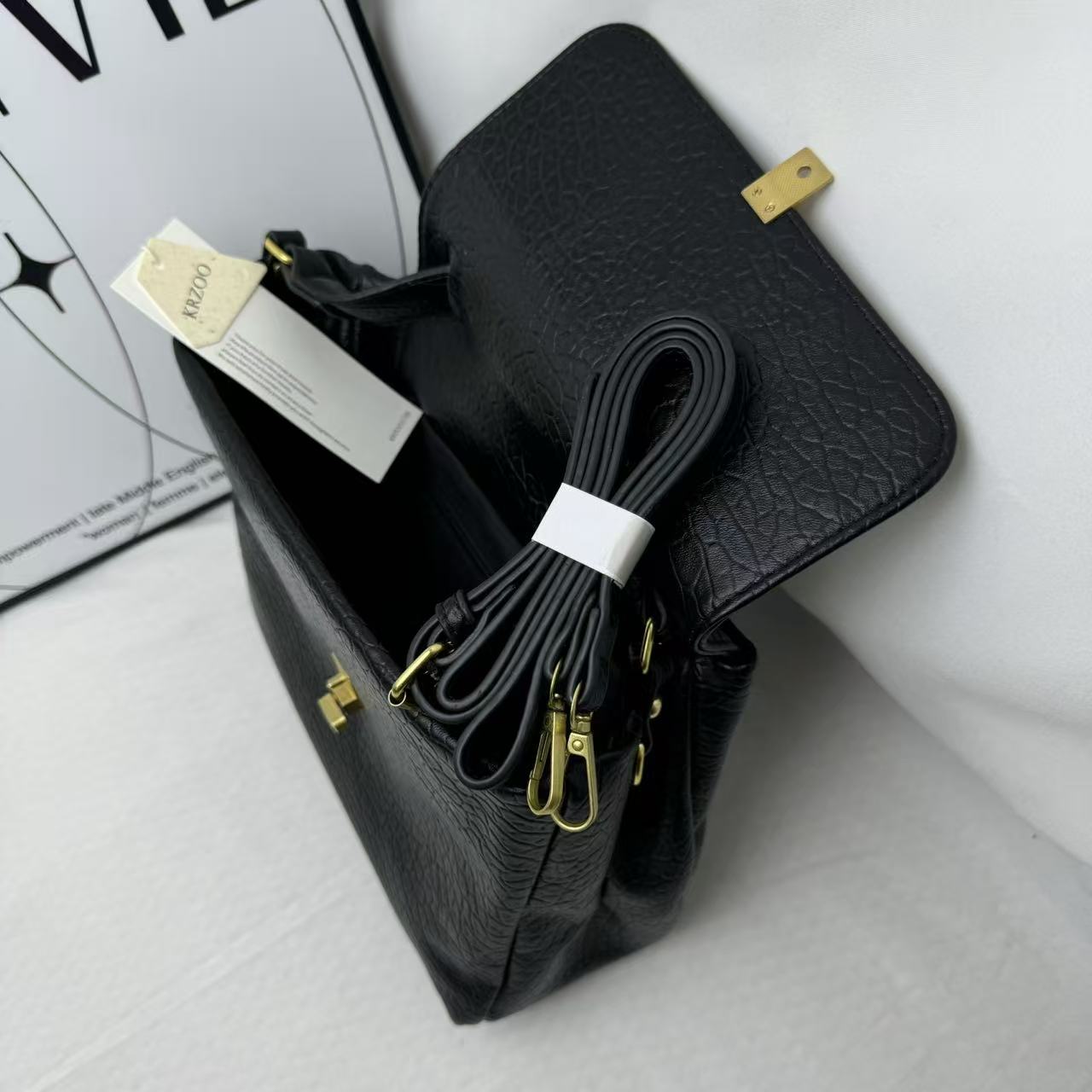 Large Black Leather Tote Bag PinTow