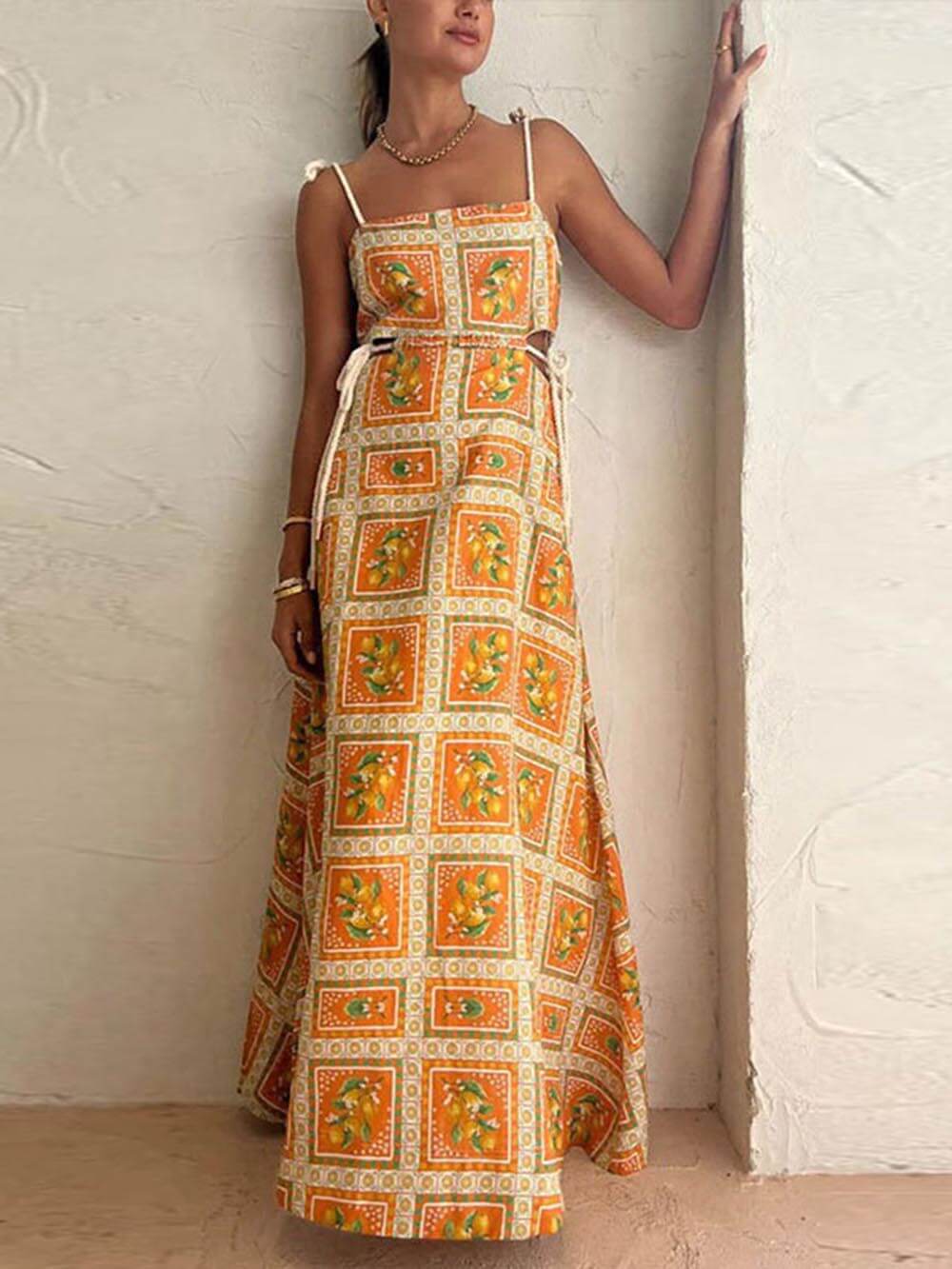 Unique Lemon Print Strappy Dress Newgew Dresses