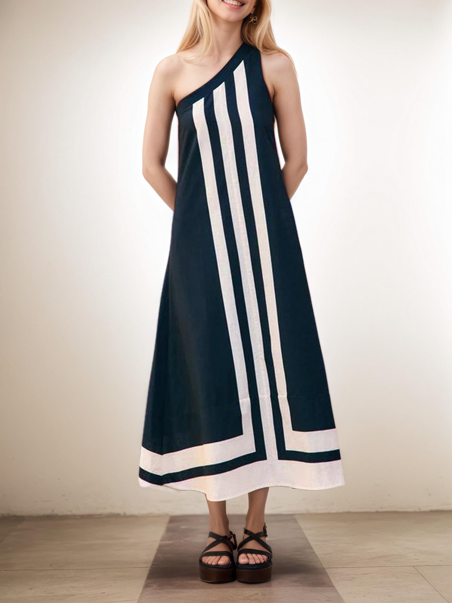 Asymmetrical Neckline Midi Dress Newgew Dresses
