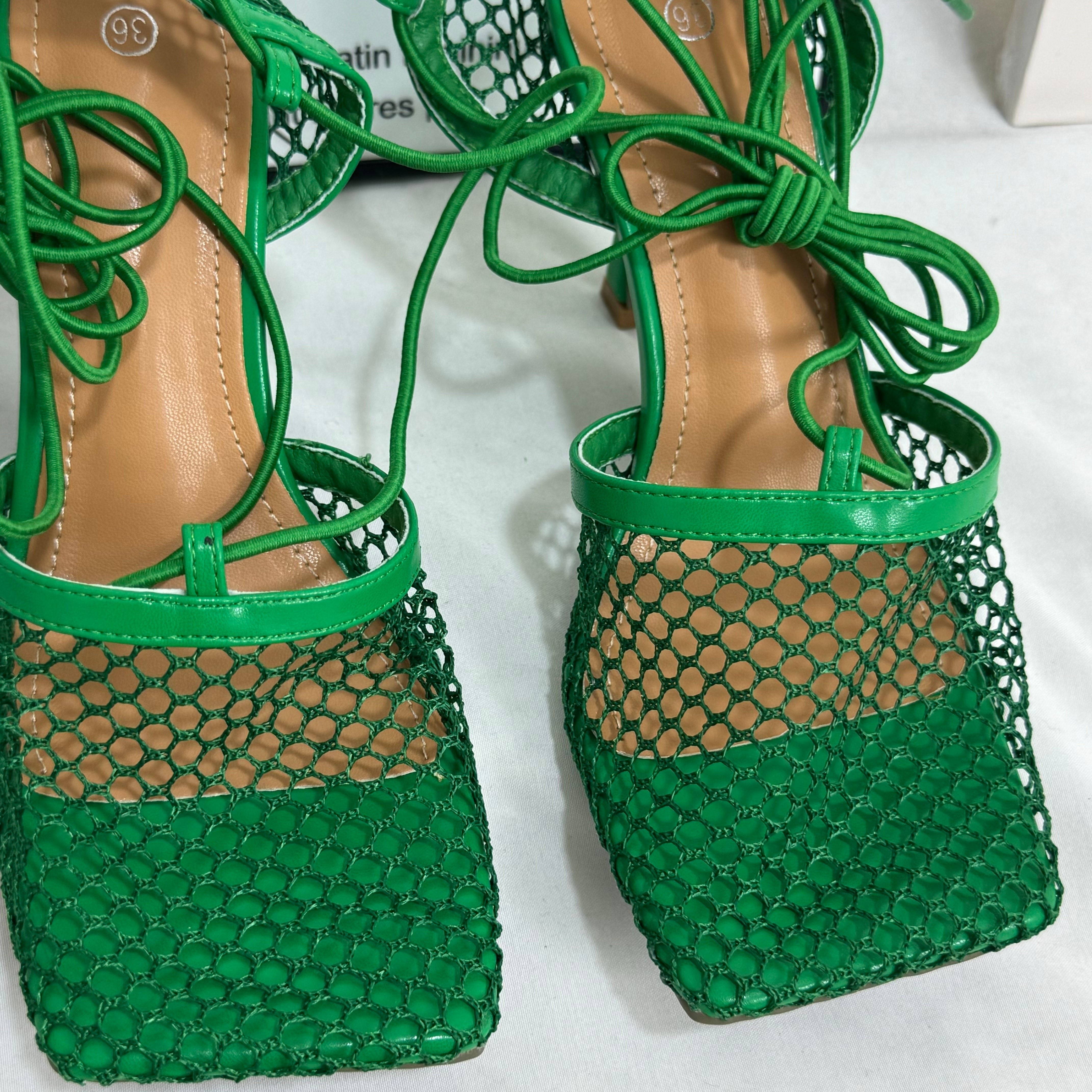 Square-Toe Lace-Up High-Heeled Shoes PinTow