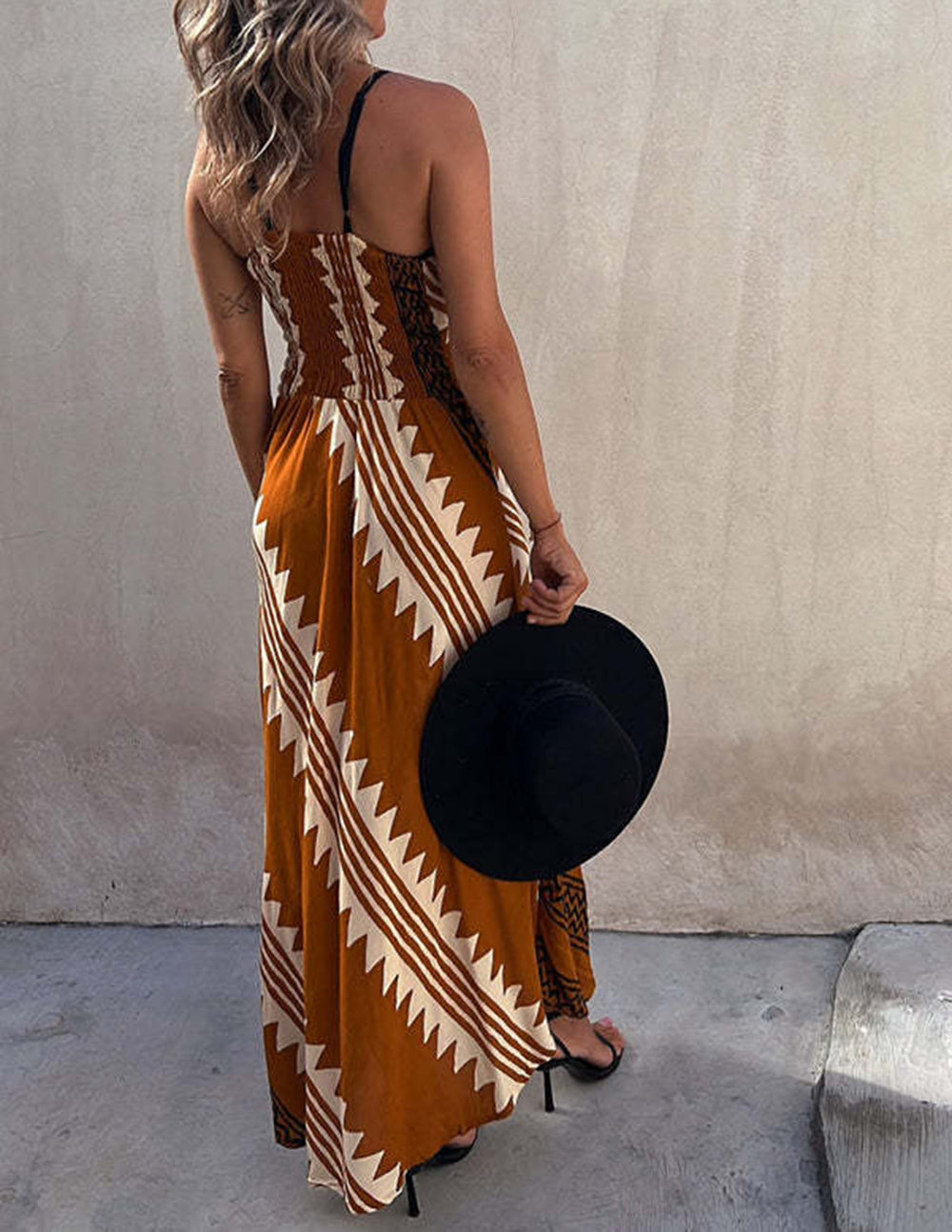 Exclusive Melody Satin Ethnic Print Smocked Back Midi Dress Newgew Dresses