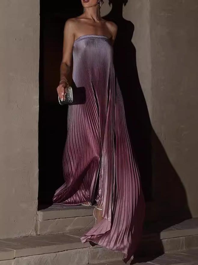 Gradient Strapless Pleated Sleeveless Dress Newgew Dresses