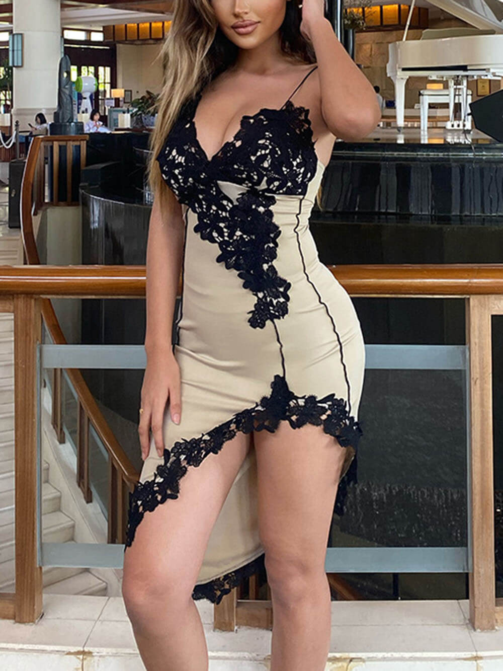 V Strap Lace Hip-Hugging Short Dress Newgew Dresses