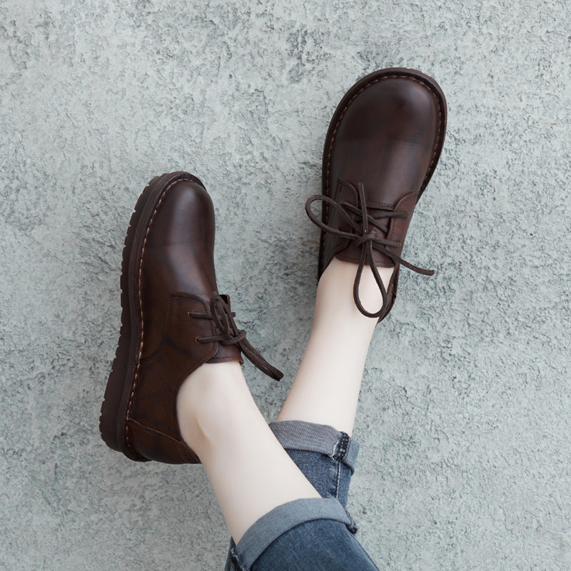 Women Retro Handmade Solid Leather Soft Casual Shoes Newgew Shoes