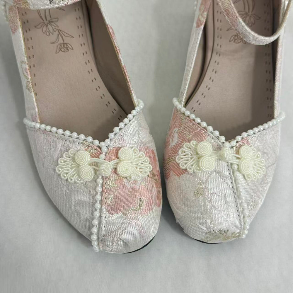 Block-Heel Shoes With Pearl-Embellished Straps PinTow