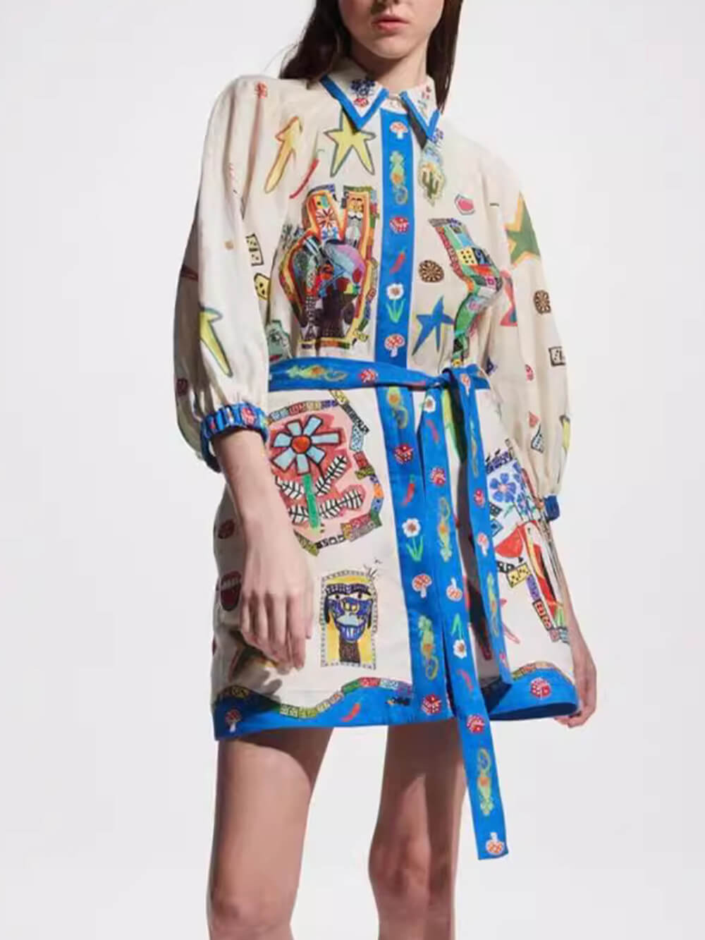 Temperament Peplum Printed Cardigan Dress Newgew Dresses