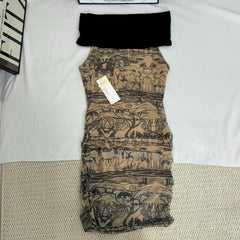 Retro-Print Off-The-Shoulder Ppatchwork Dress PinTow