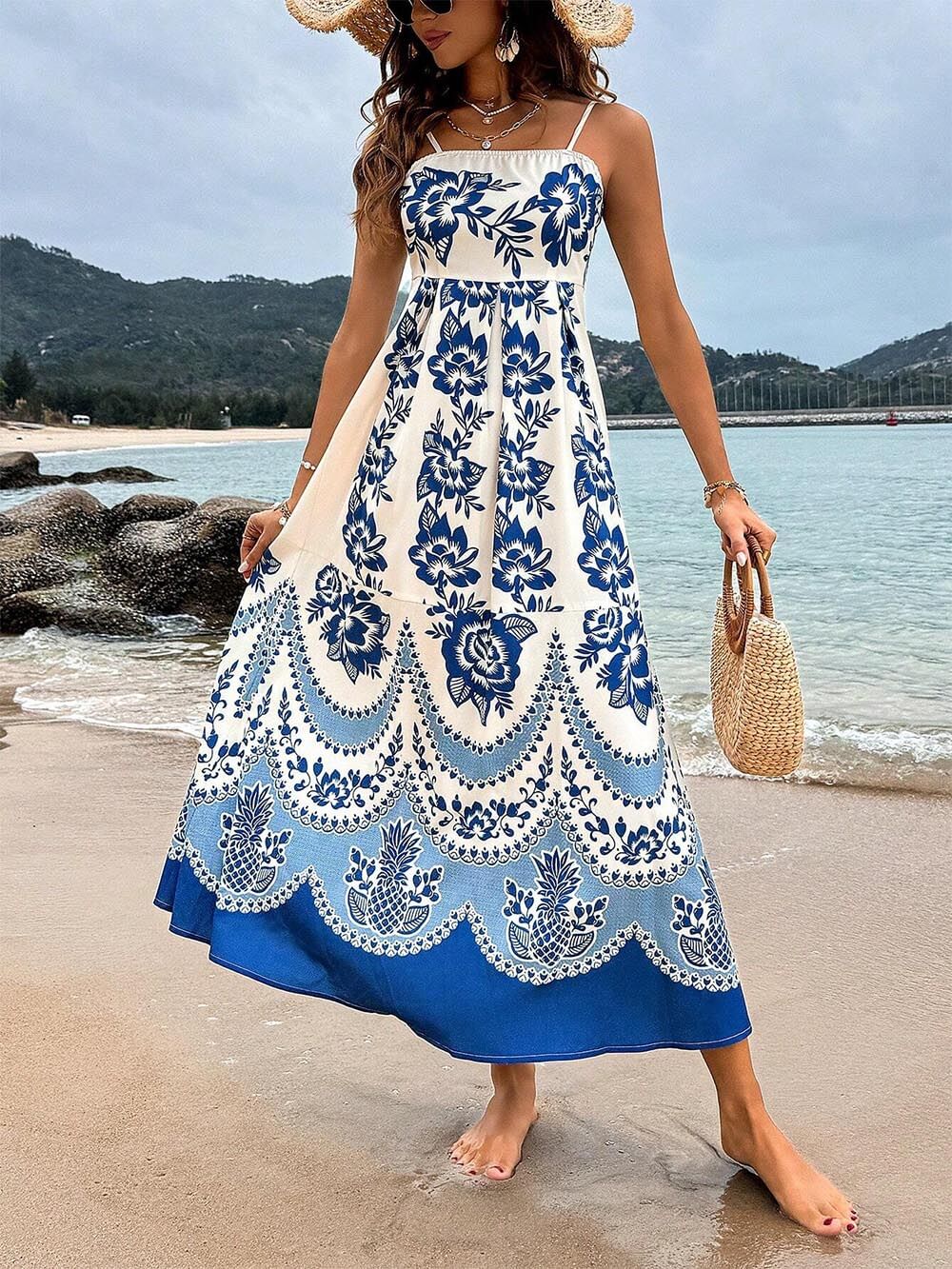 Floral Ethnic Print Back Smocked Loose Miaxi Dress Newgew Dresses