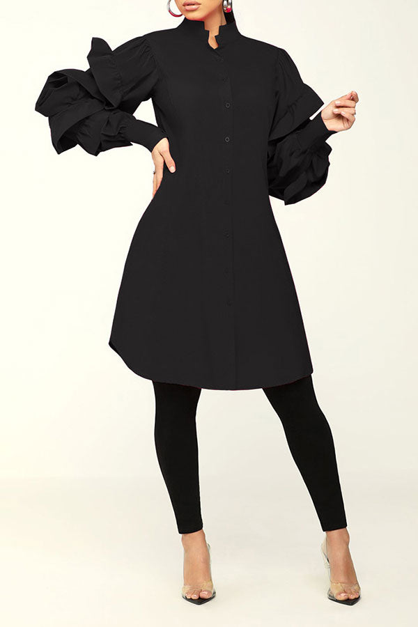 Solid Color Sweet Ruffle Sleeve Mini Dress NewGew