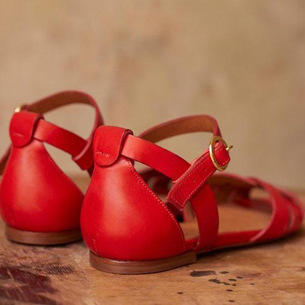 Crossed Strap Flats Adjustable Buckle Sandals NewGew