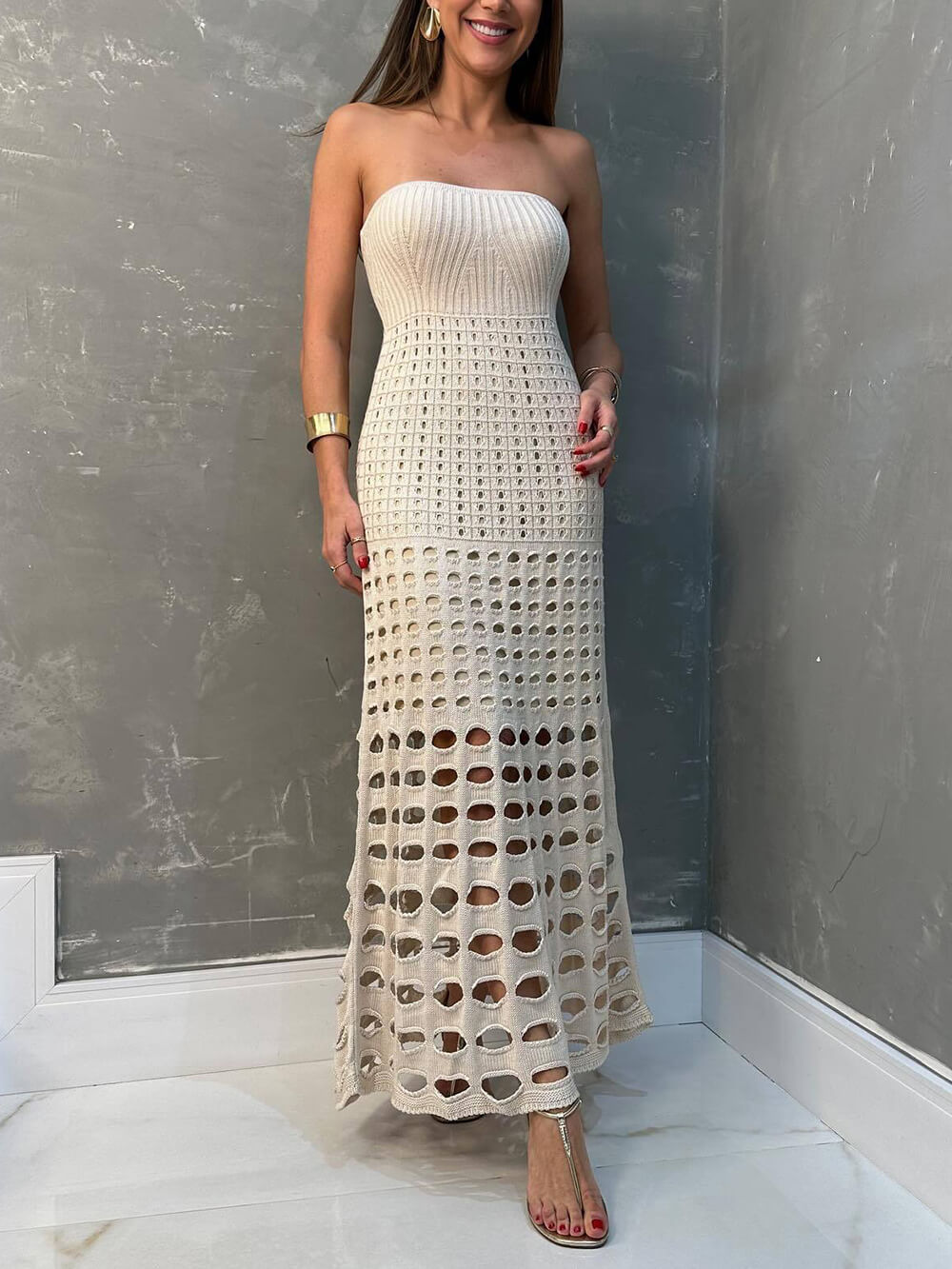 Cutout Patchwork Off Shoulder Maxi Dress Newgew Dresses