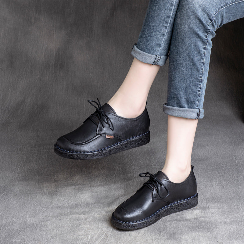 Women Retro Cowhide Handmade Soft Casual Shoes Newgew Shoes
