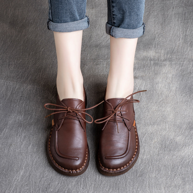 Women Retro Cowhide Handmade Soft Casual Shoes Newgew Shoes