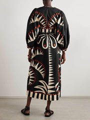 Unique Coconut Jungle Print Puff Sleeve Long Midi Dress Newgew Dresses