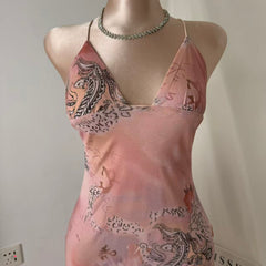 Neck-Length Fitted Printed A-Line Dress PinTow