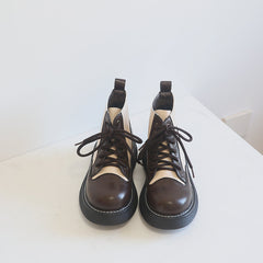 Women Retro Color Matching Patchwork Boots Newgew Shoes