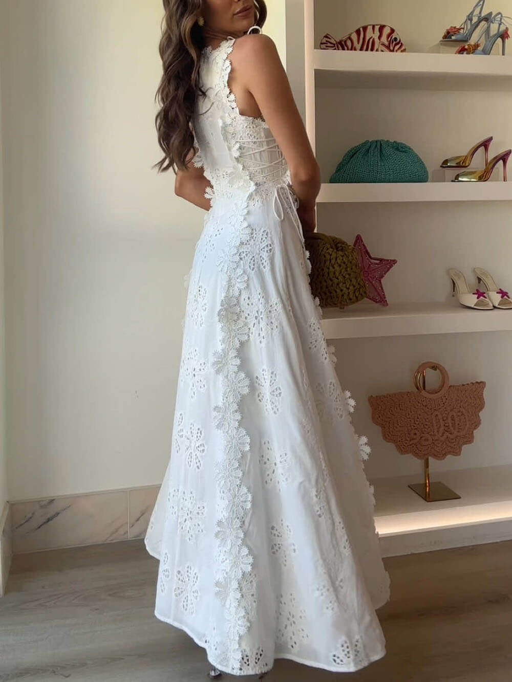 Delicate Lace Hook And Lace Up Sides Maxi Dress Newgew Dresses