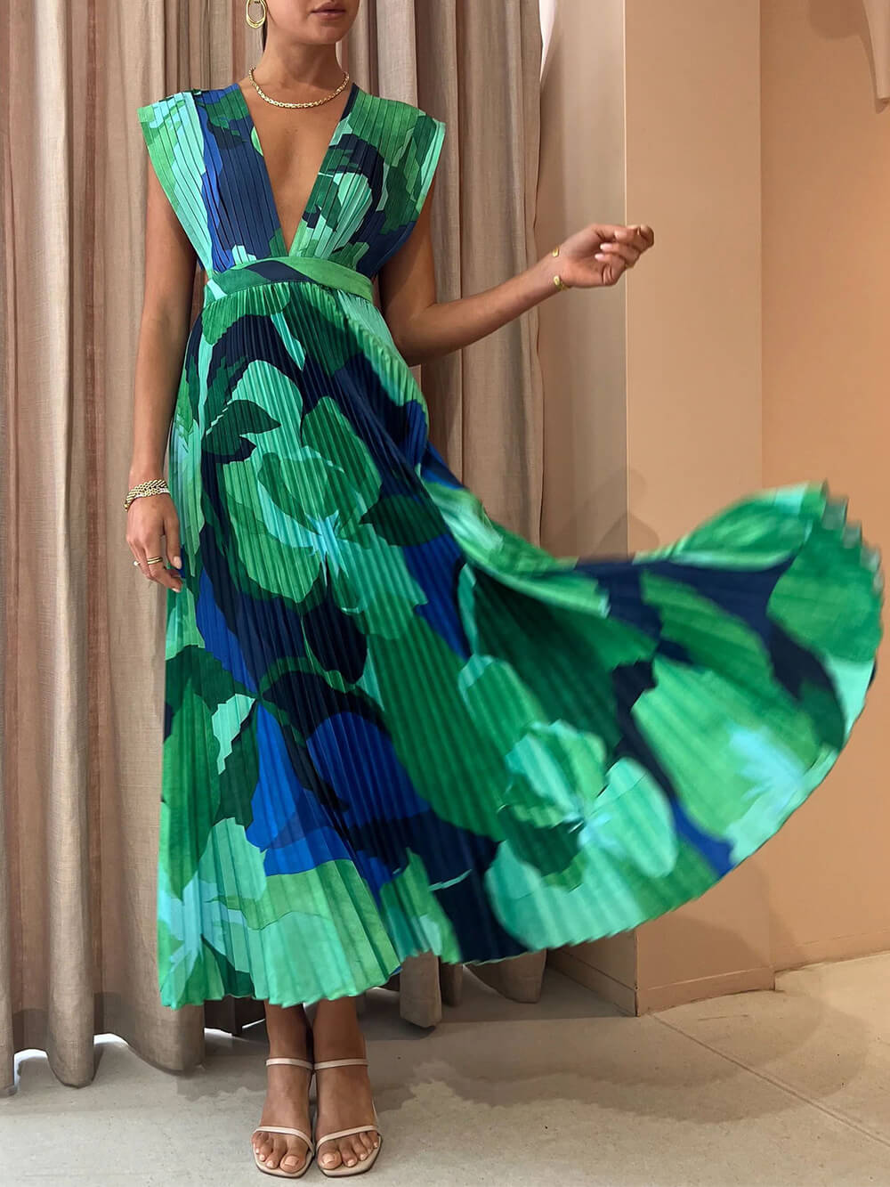 Pleated Sleeveless Lounge Dress Long Dress Newgew Dresses