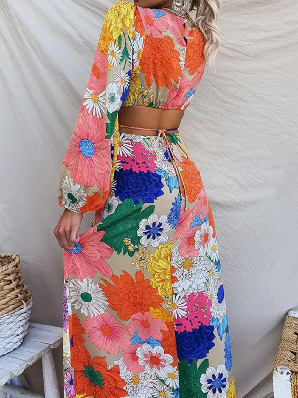 Printed Lace Backless Resort Dress Newgew Dresses