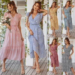 Deep V Polka Dot Casual Long Dress Newgew Dresses
