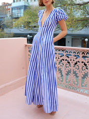 Bubble Sleeve In Stripe Wavy Maxi Dress Newgew Dresses