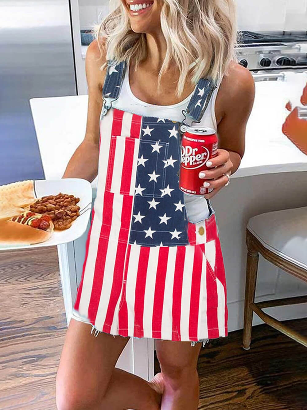 Independence Day Flag Print Pocket Strap Mini Dress Newgew Dresses